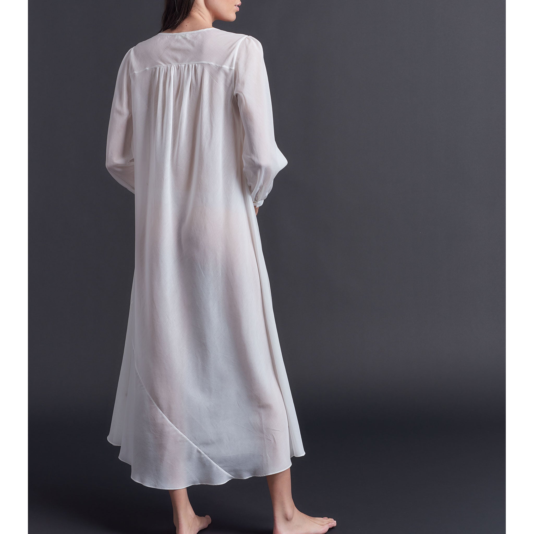 Long Bast Sleep Shirt in Pearl Silk Cotton Voile