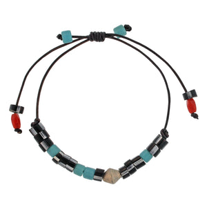 Turquoise + Black Beaded Bracelet with Silver