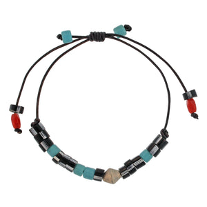 Turquoise + Black Beaded Bracelet with Silver