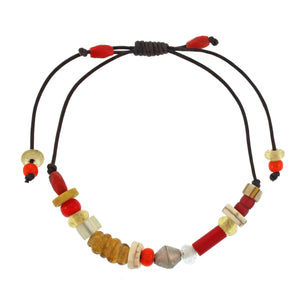 Yellow + Red Beaded Bracelet with Silver