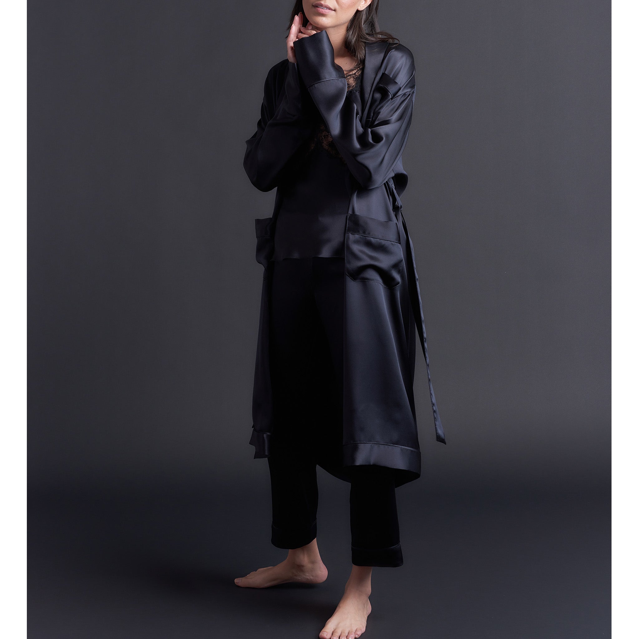 Claudette Robe in Black Silk Charmeuse