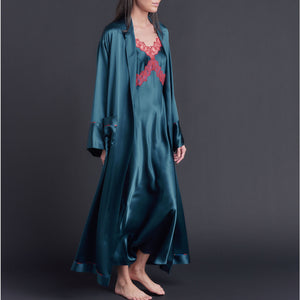 Long Claudette Robe in Peacock Silk Charmeuse