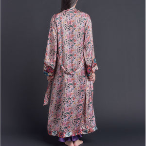Long Claudette Robe in Lockwood Liberty Print Silk Satin