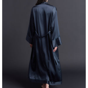 Long Claudette Robe in Sapphire Silk Charmeuse