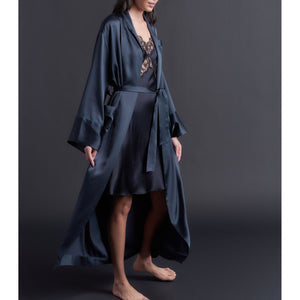 Long Claudette Robe in Sapphire Silk Charmeuse