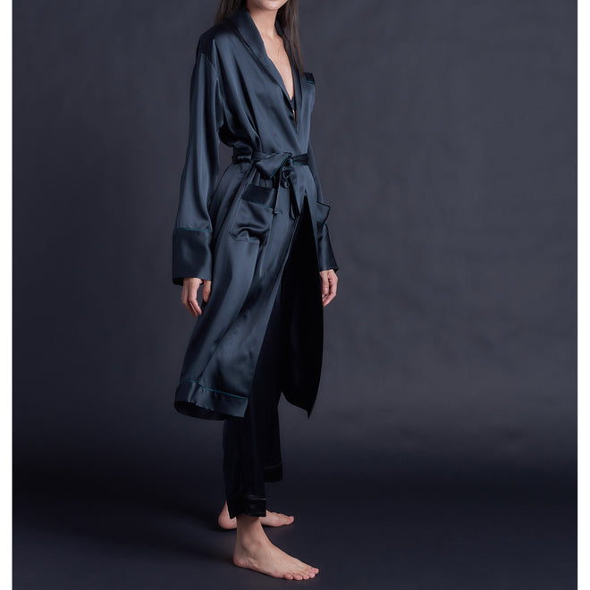 Claudette Robe in Sapphire Silk Charmeuse