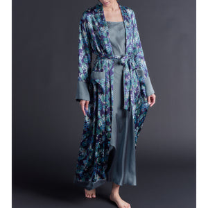 Long Claudette Robe in Osterley Liberty Print Silk Satin