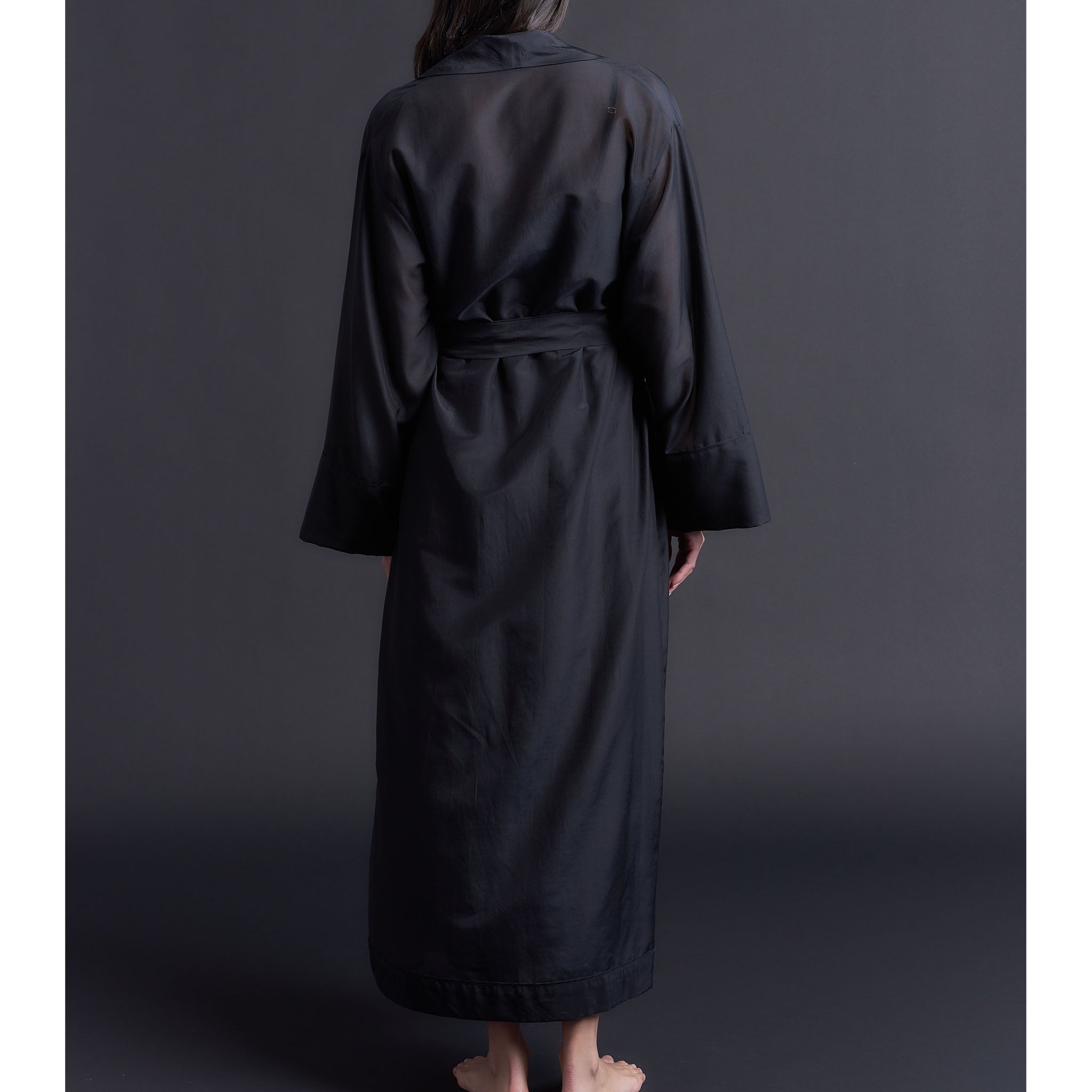 Long Claudette Robe in Black Silk Cotton Voile