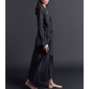 Long Claudette Robe in Black Silk Cotton Voile