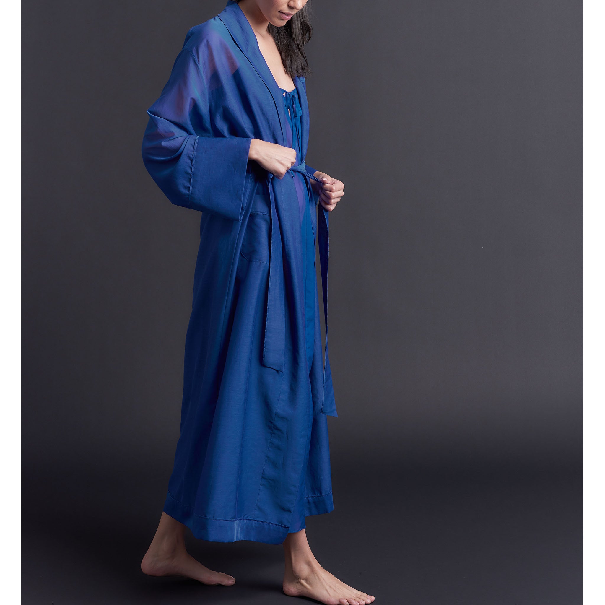 Long Claudette Robe in Tanzanite Silk Cotton Voile