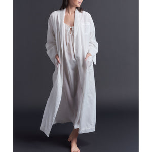 Long Claudette Robe in Pearl Silk Cotton Voile