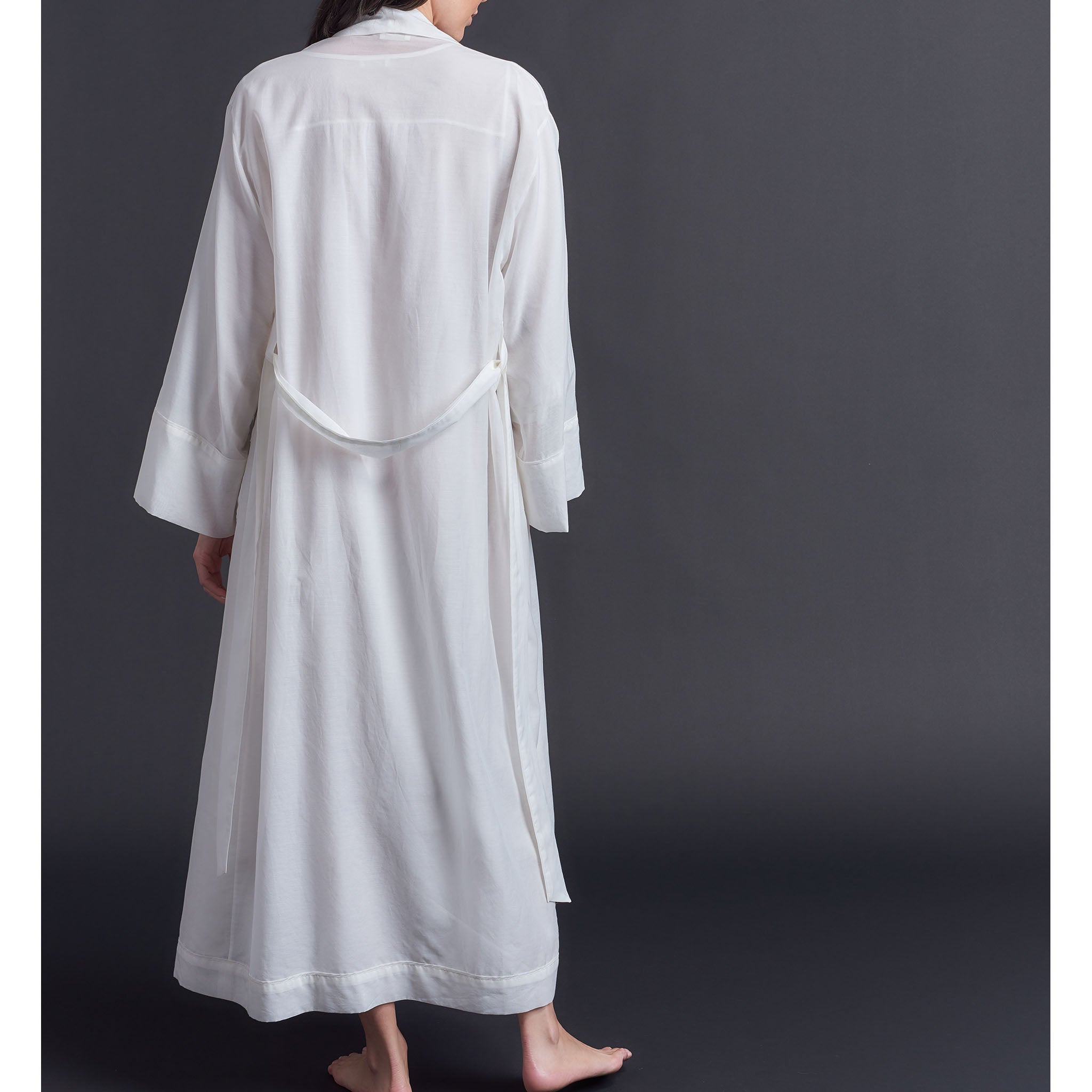 Long Claudette Robe in Pearl Silk Cotton Voile