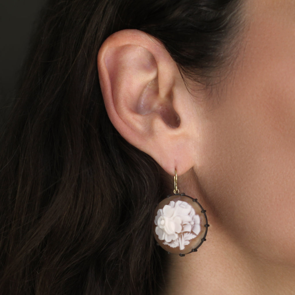 Large Floral Cameo Earrings