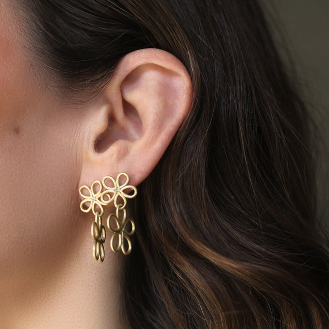 The Double Daisy Diamond Drop Earrings