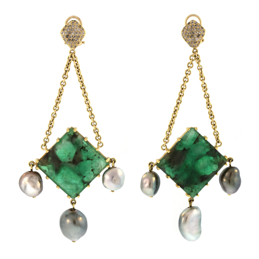 The Emerald, Pearl + Diamond Pavé Earring