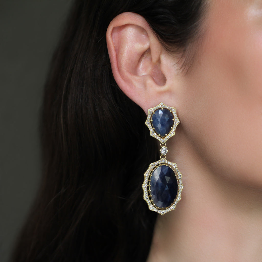 The Sapphire + Diamond Double Drop Josephine Earrings
