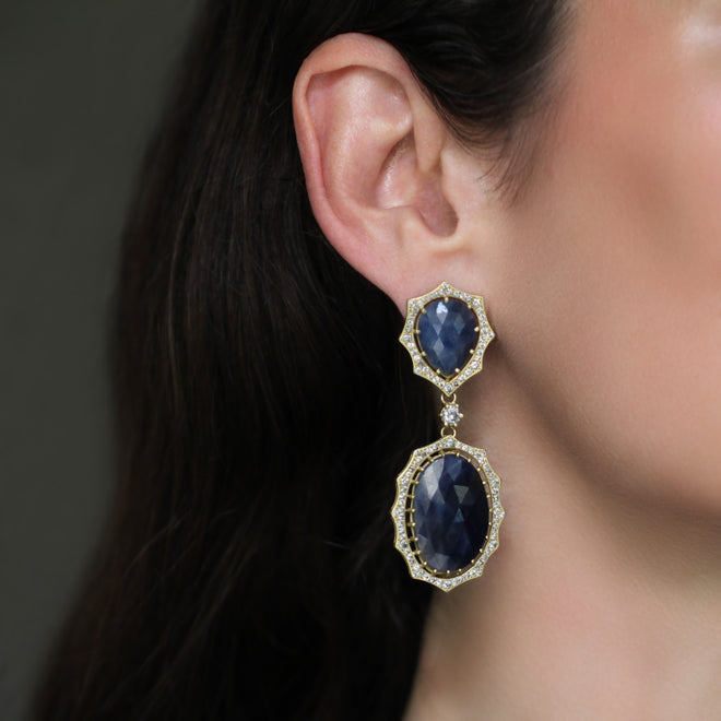 The Sapphire + Diamond Double Drop Josephine Earrings