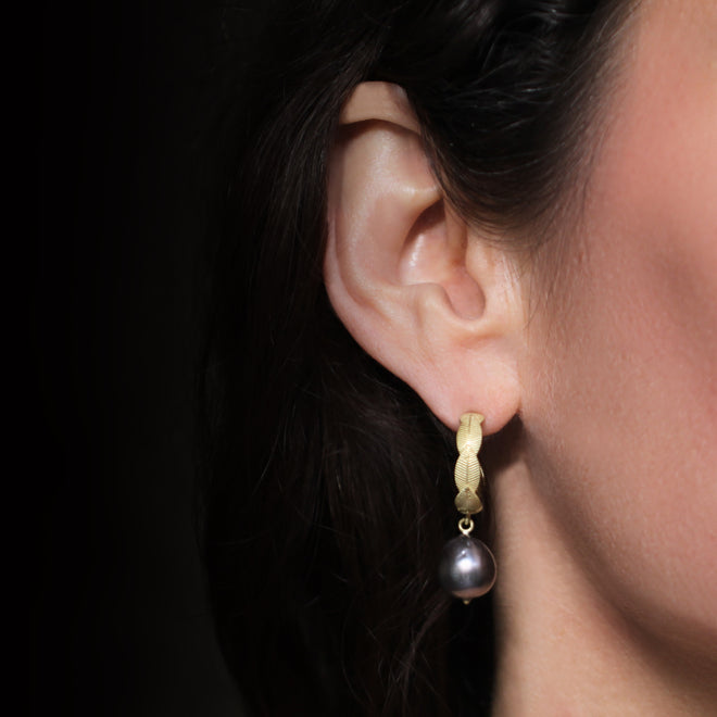 The Pearl Drop Lotus Leaf Hoop Earrings