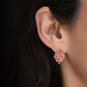 Ruby Honeycomb Cluster Earrings
