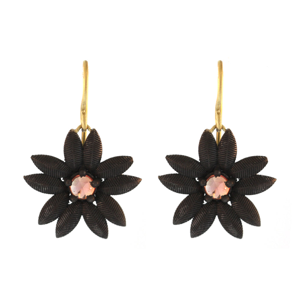 Blackened Silver Lotus Sunflower Earrings
