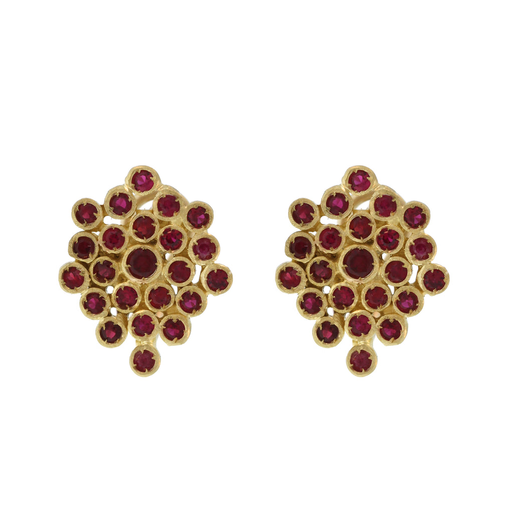 Ruby Honeycomb Cluster Earrings