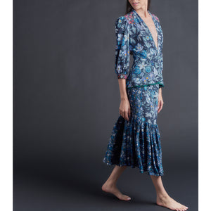 Brigitte Ruffle Skirt in Liberty Print Stately Bouquet Silk Crepe de Chine