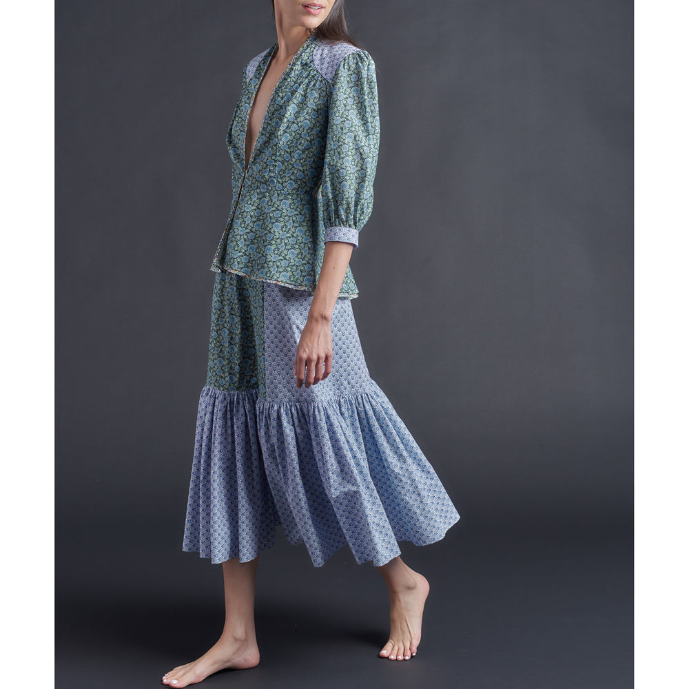 Brigitte Ruffle Skirt in Liberty Print Blue Mary Anning Cotton Poplin