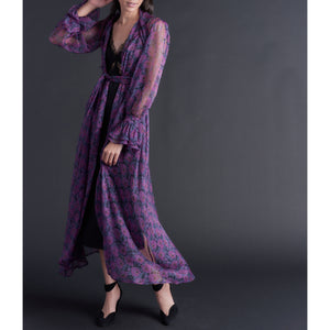 Faye Hostess Gown in Violet Daydream Liberty Crinkle Chiffon