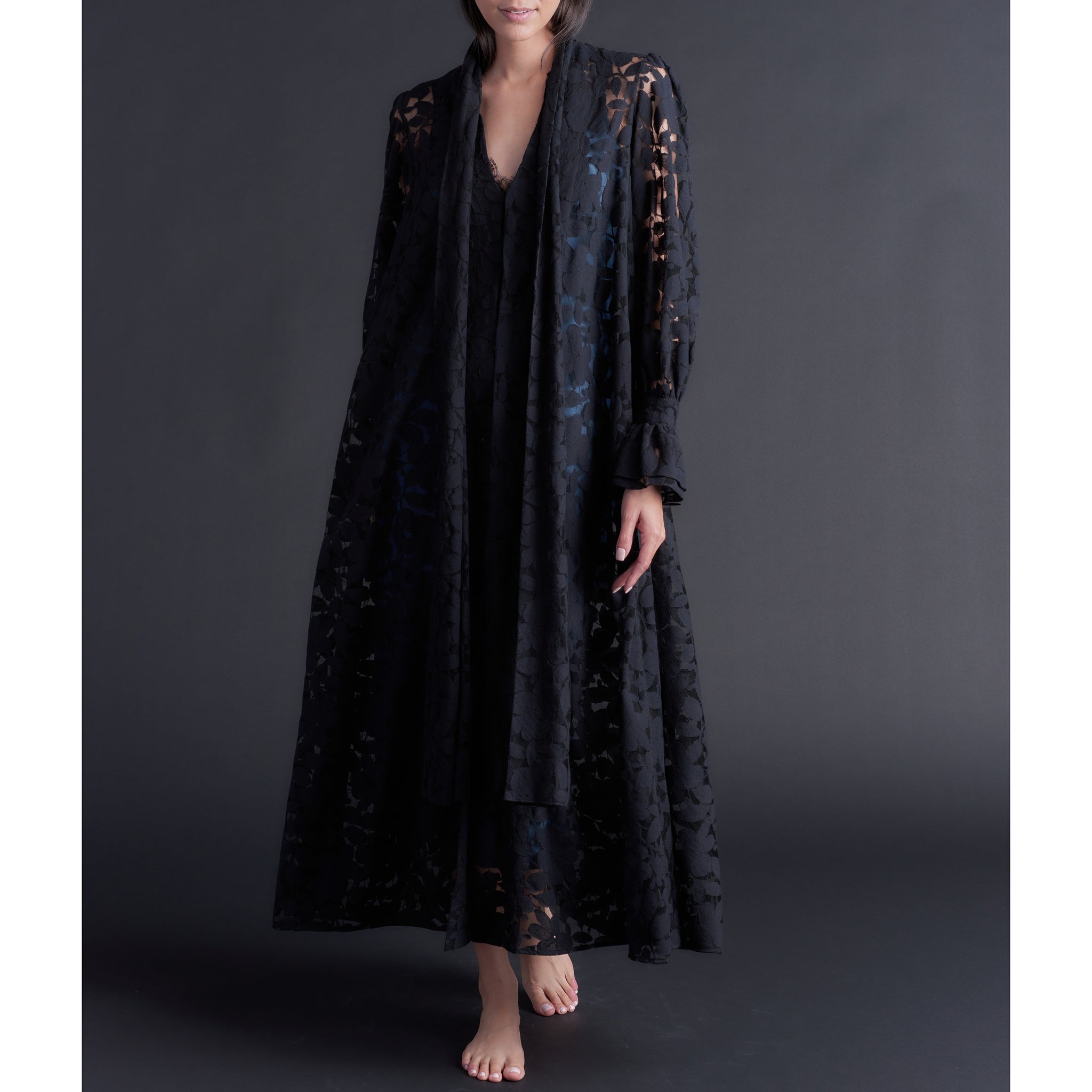Faye Duster Dress in Black Cotton Lace