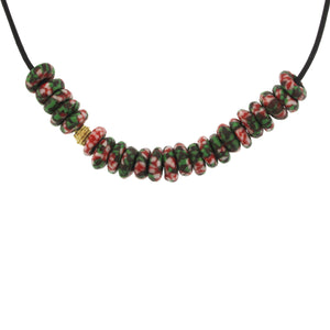 A Green & Red Marbleized Glass Bead Necklace