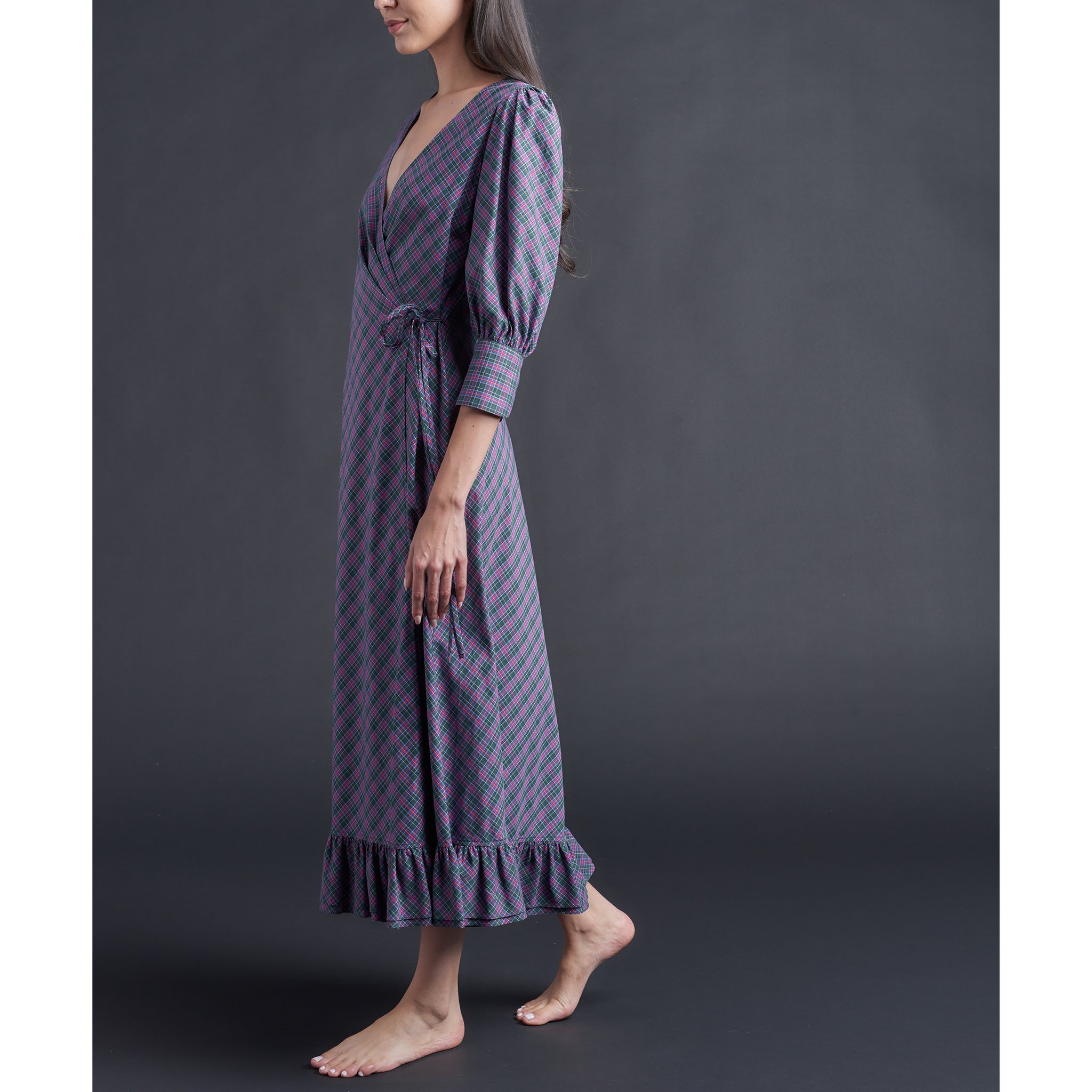 Hestia Wrap Dress in Plaid Italian Cotton