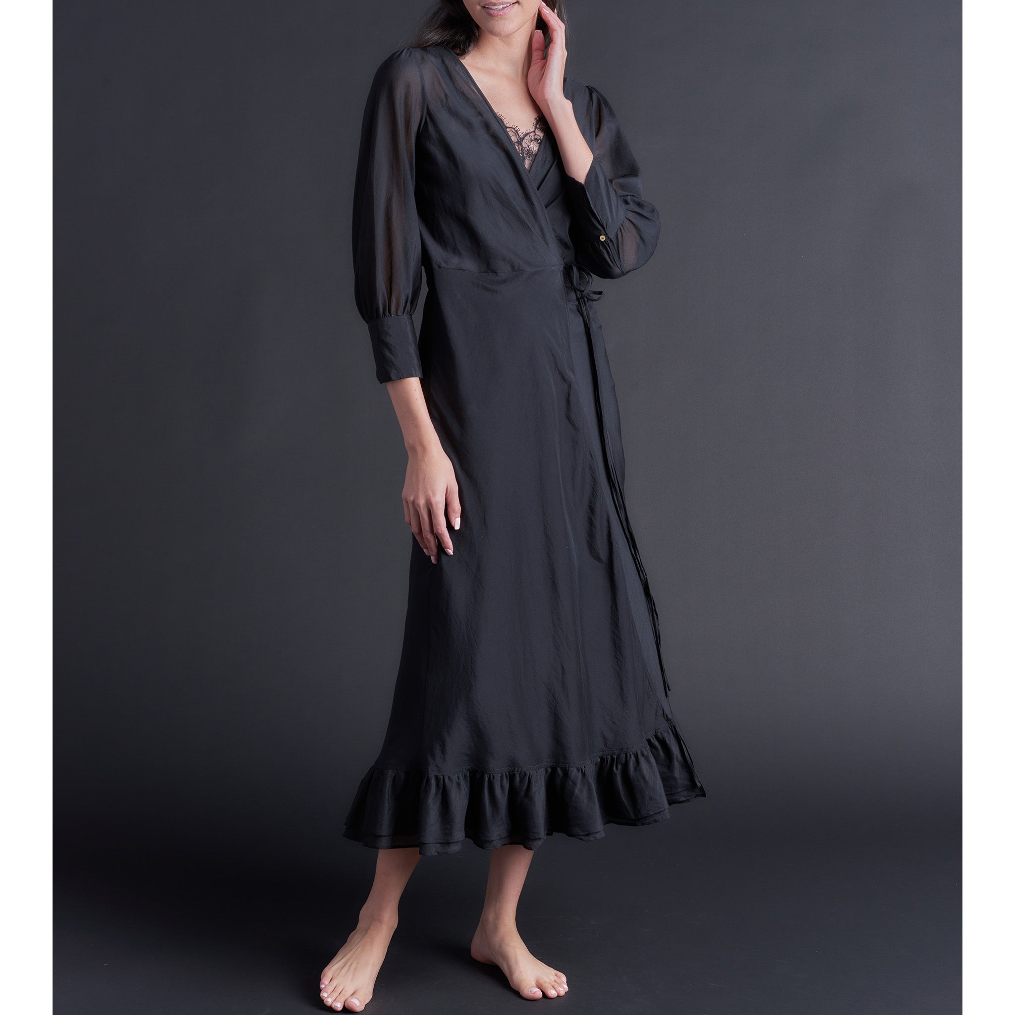 Hestia Wrap Dress in Black Silk Cotton Voile