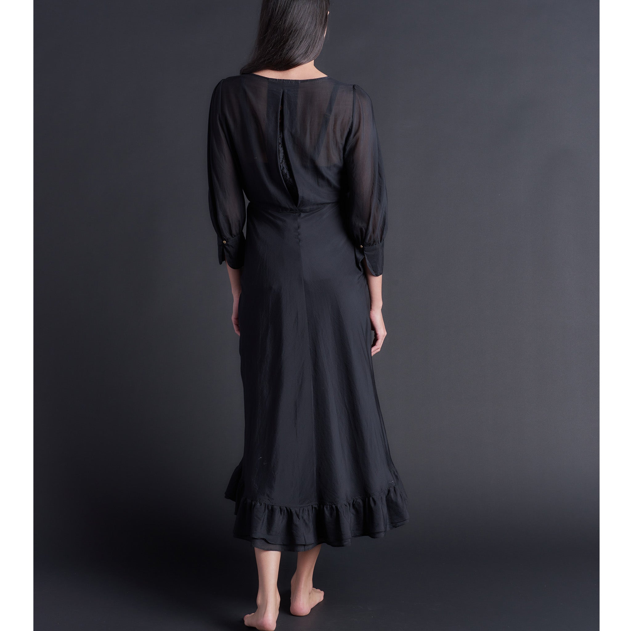 Hestia Wrap Dress in Black Silk Cotton Voile
