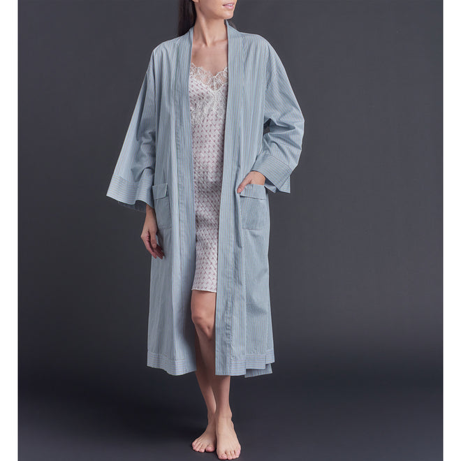 Hydros Unisex Cotton Spa Robe - Blue + Green Check