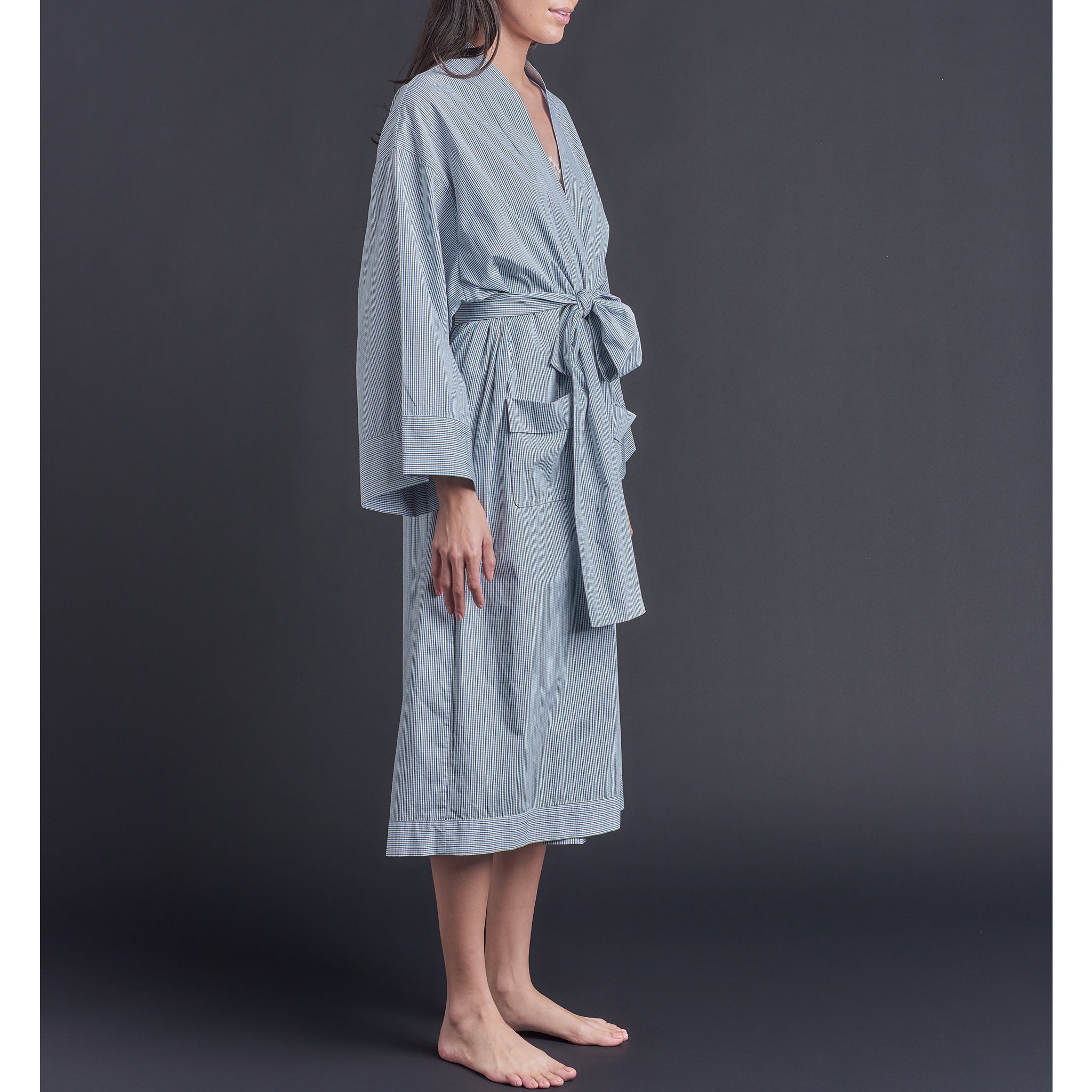 Hydros Unisex Cotton Spa Robe - Blue + Green Check