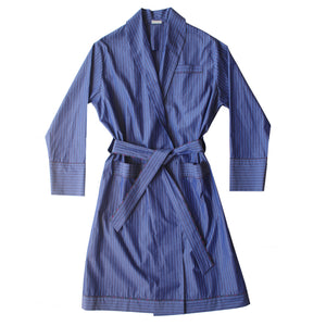 Janus Robe in Blue and Grey Stripe Italian Cotton