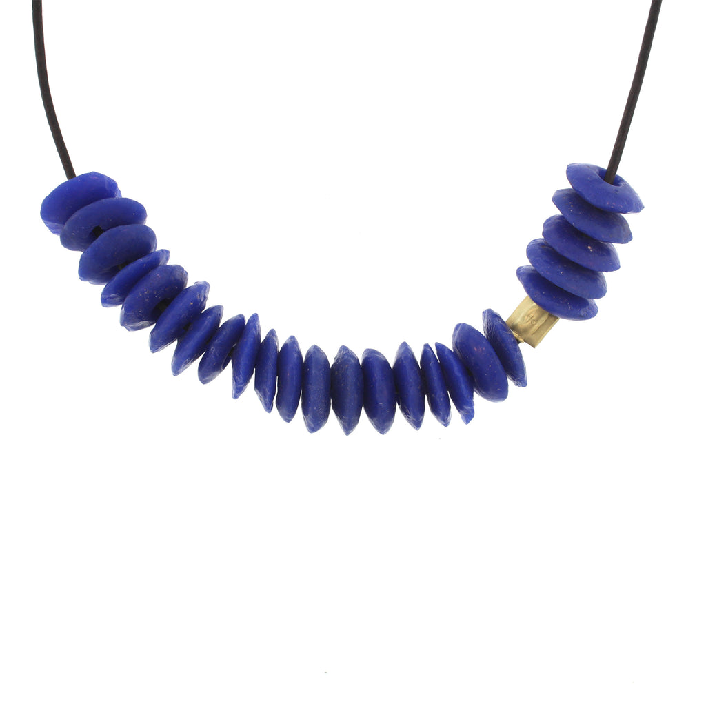 A Cobalt Blue Recycled Glass Bead Necklace