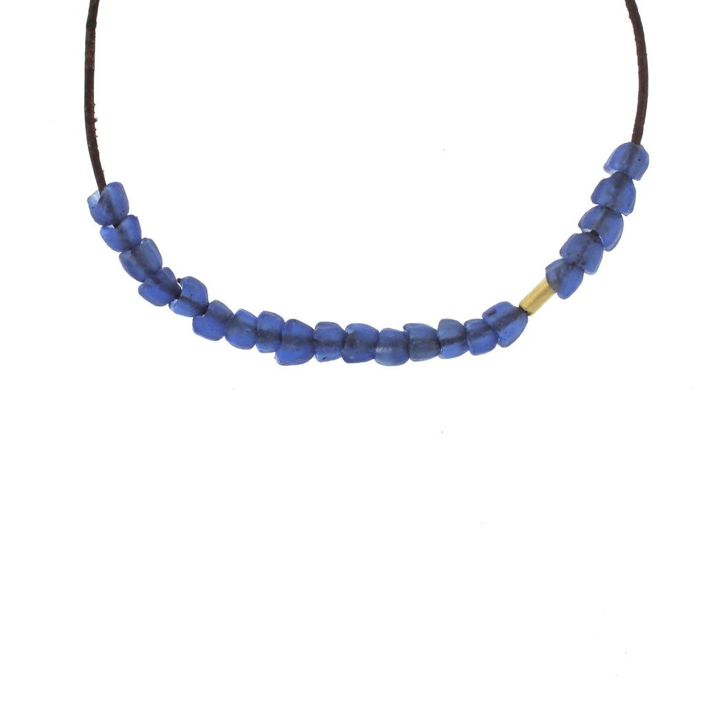 Recycled Glass Tulip Bead Necklace -  Blue