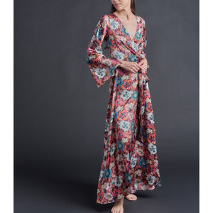 Iris Wrap Robe in Liberty Print Silk Charmeuse - Poppy