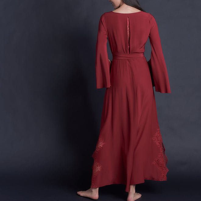 Iris Wrap Robe in Red Matte Silk Charmeuse