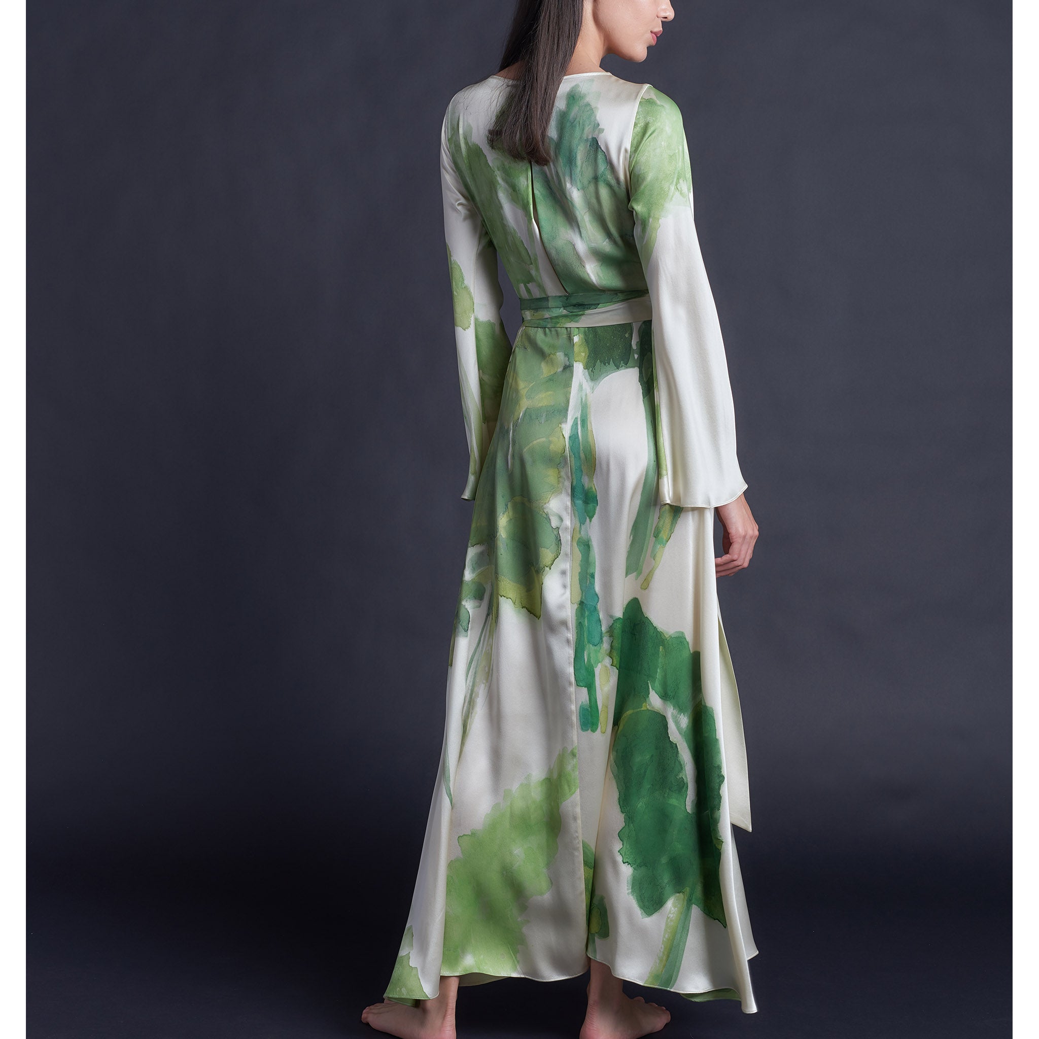 One of a Kind Hand Painted Iris Silk Satin Dressing Gown