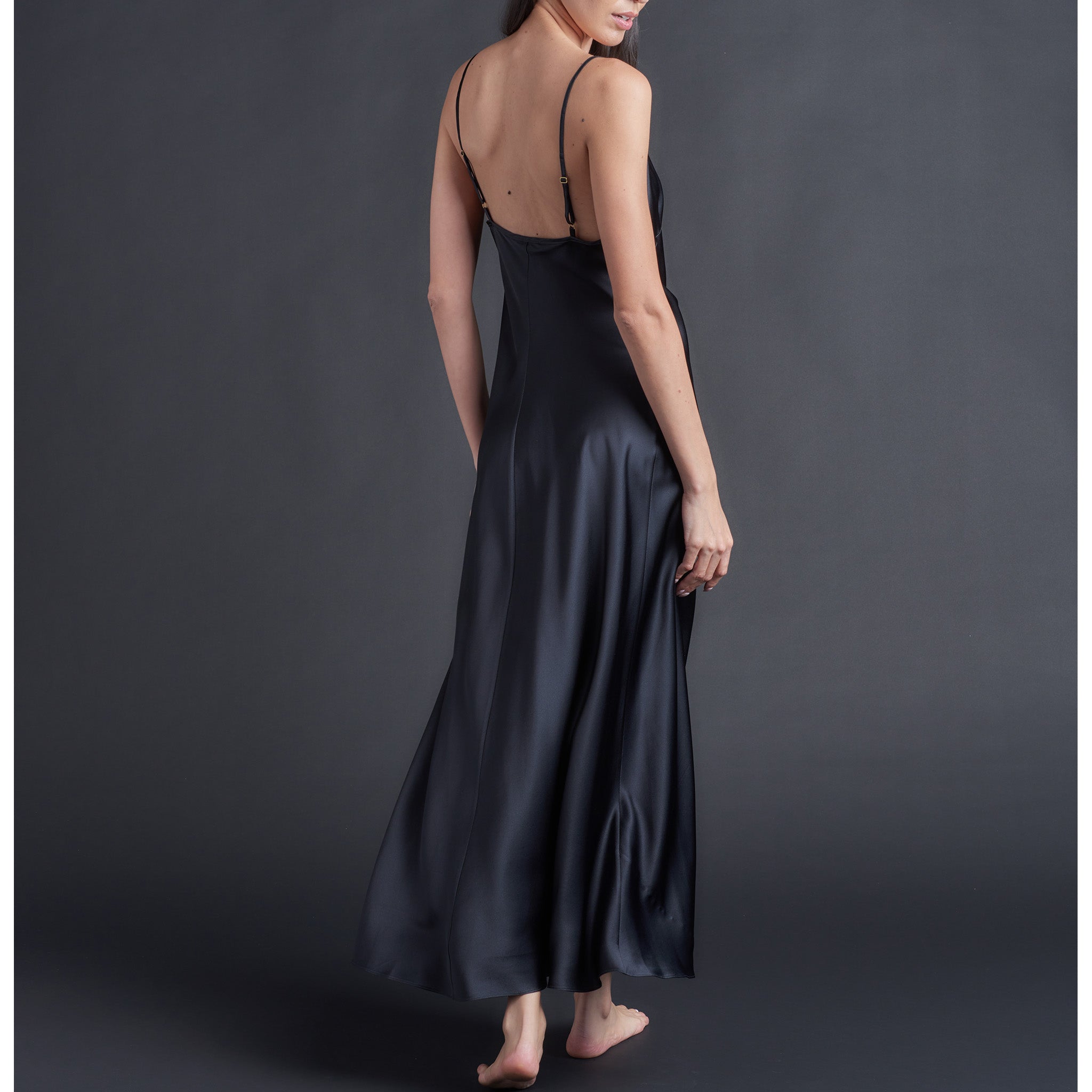 Juno Slip Dress in Black Silk Charmeuse