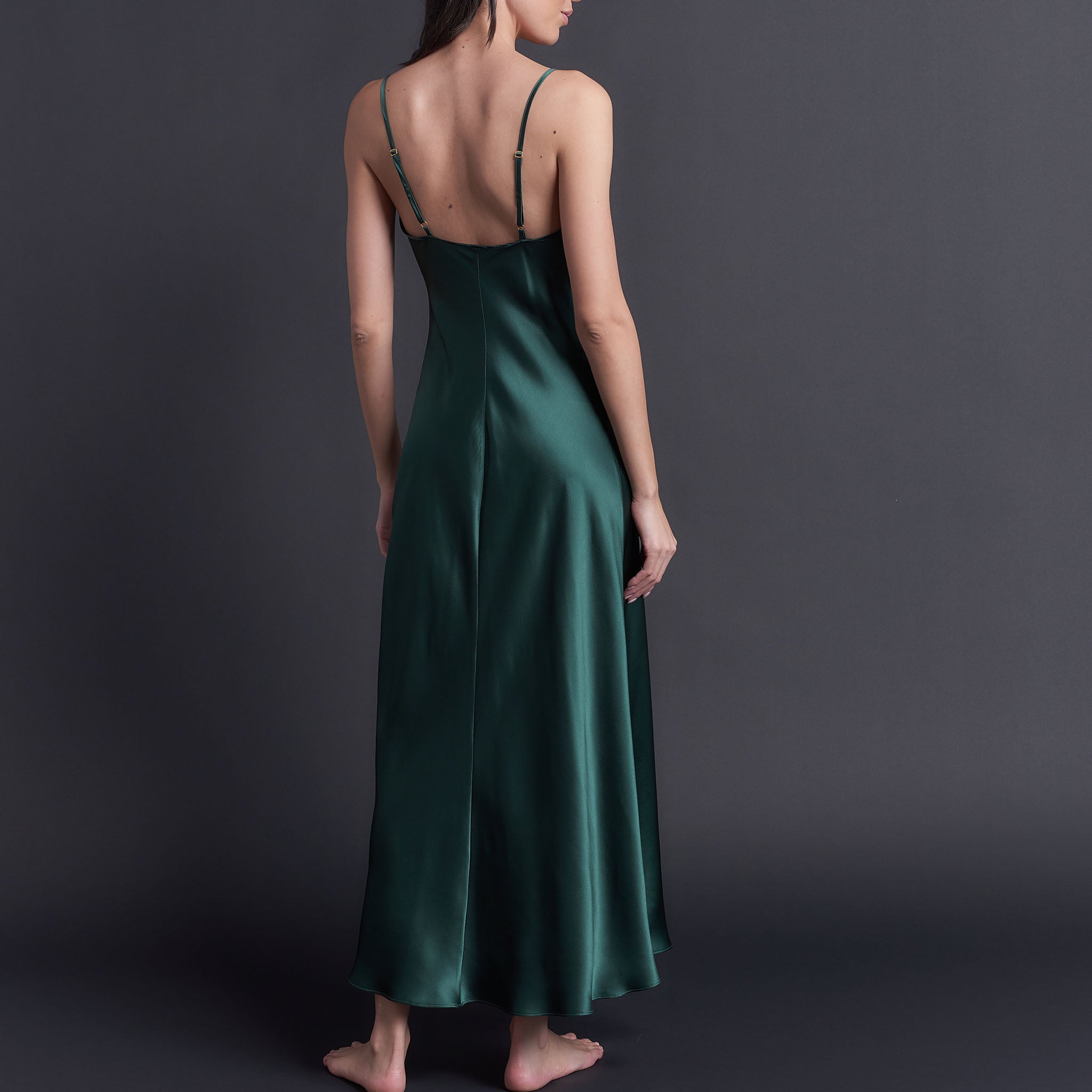 Juno Silk Charmeuse Slip Dress in Forest Green