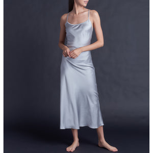 Juno Slip Dress in Platinum Stretch Silk Charmeuse
