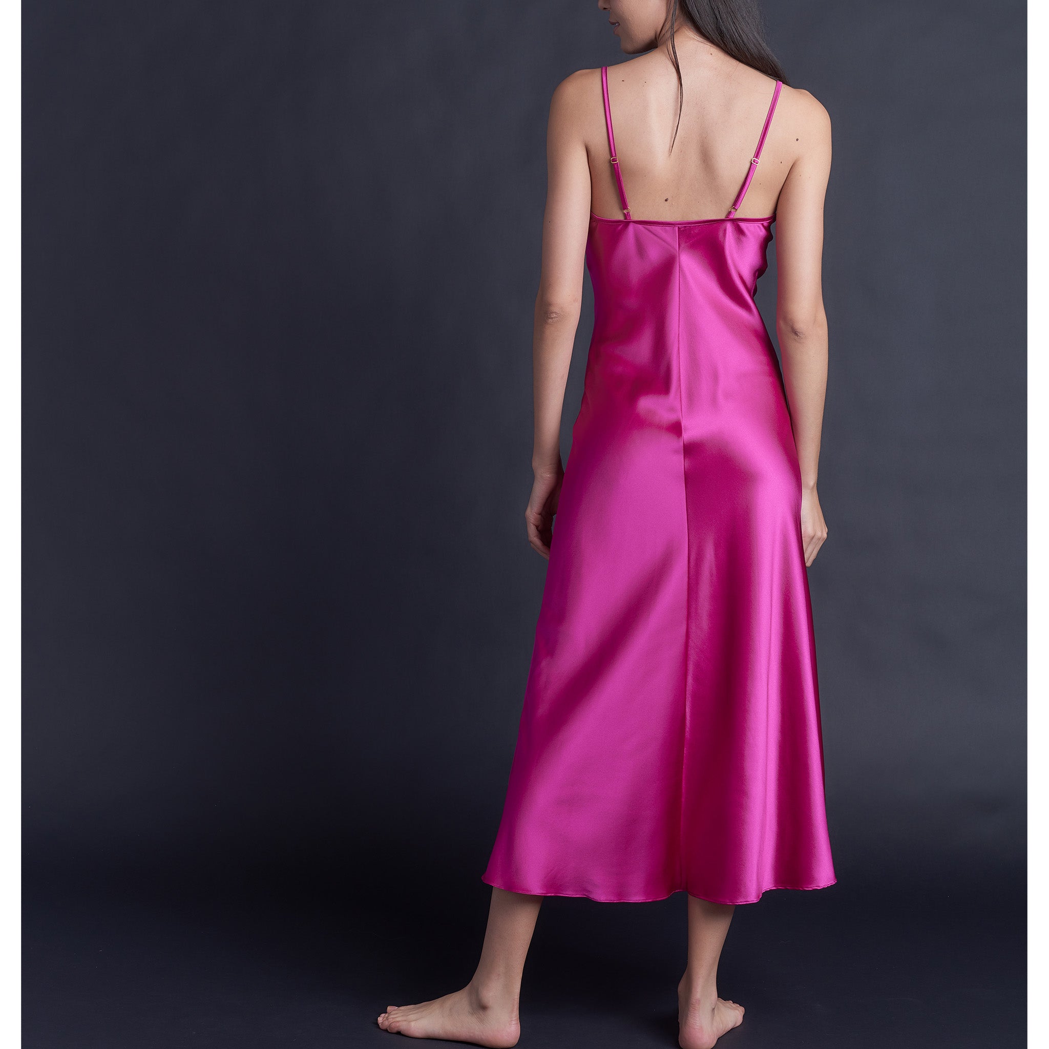 Juno Slip Dress in Rubellite Stretch Silk Charmeuse