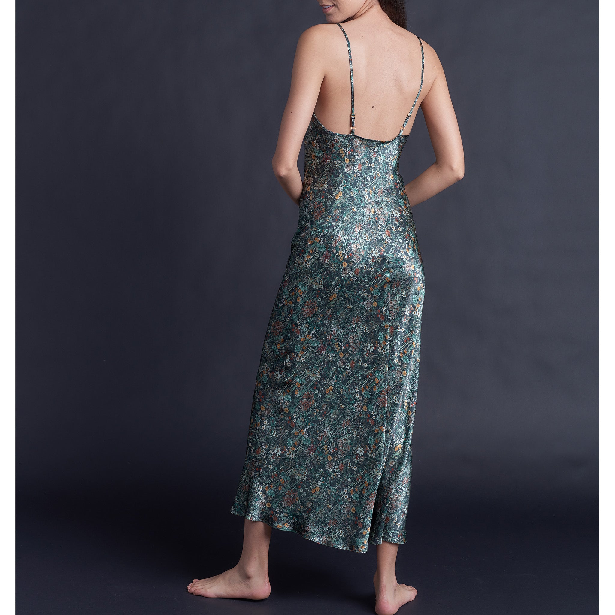 Juno Slip Dress in Emerald Wildflowers Liberty Print Silk Satin