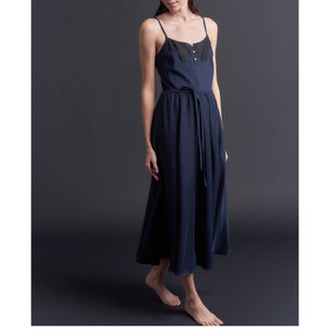 Lilia Slip Dress in Double Layer Silk Cotton Voile w/ French Lace