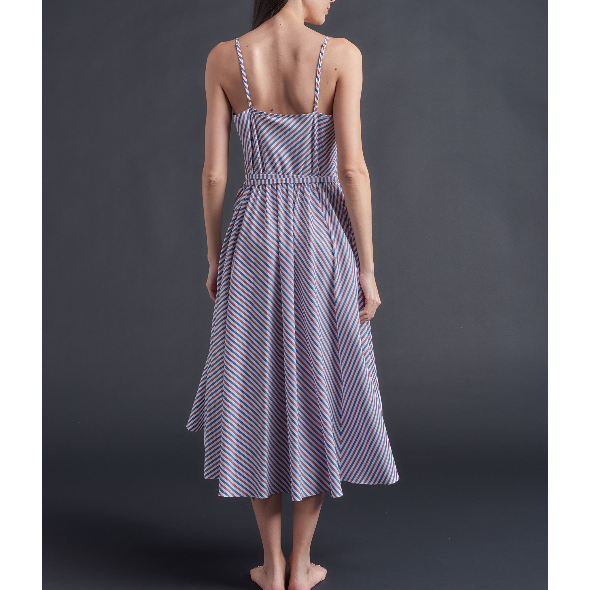 Lilia Slip Dress in Blue Red White Stripe Italian Cotton