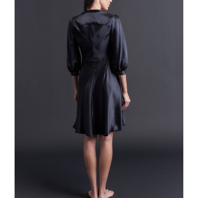 Maia Duster in Black Silk Charmeuse