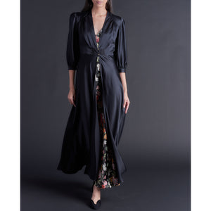 Maia Long Robe in Black Silk Charmeuse